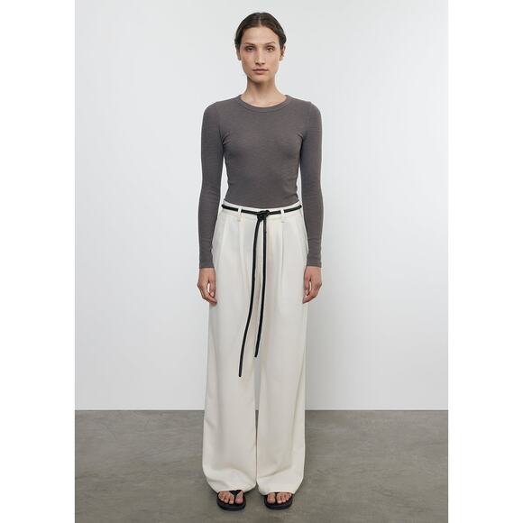 ENZA COSTA Crepe Mid Rise Trouser Pants Womens Small Cream Pleated Wide Leg NEW